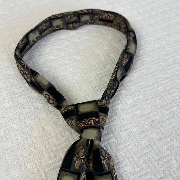 Vintage Protocol Platinum 100% Silk Black Grey Paisley Neck Tie 80s Checkered - Picture 3 of 8